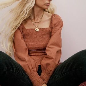 Madewell Lucie Bubble-Sleeve Smocked Top